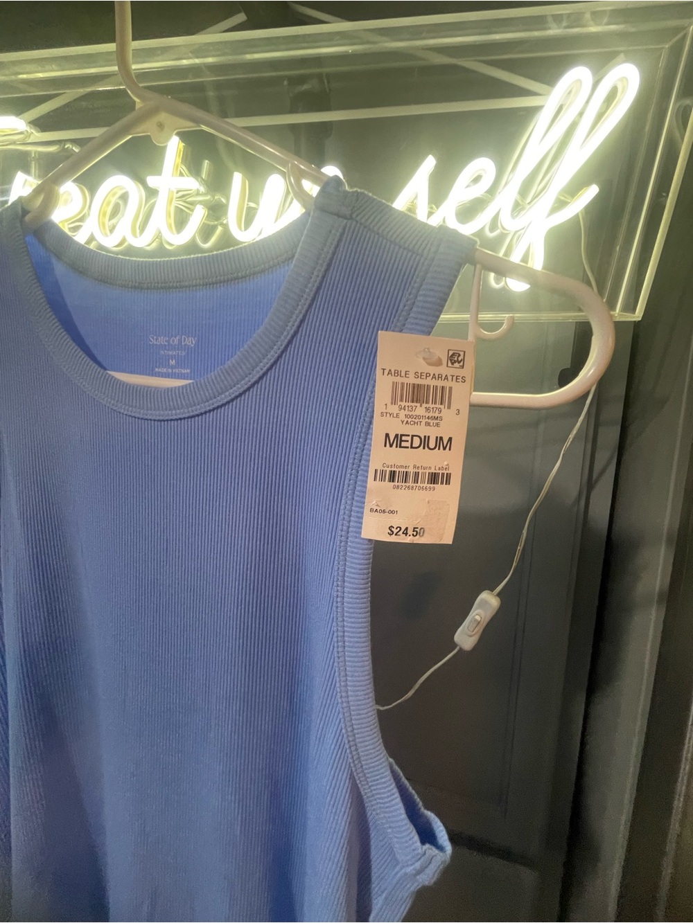 Light Blue Ribbed Tank Top - Size M - Picture 2 of 2